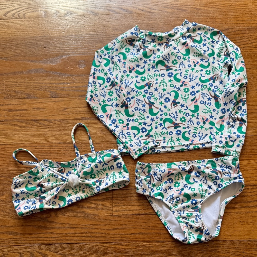 Kids' Mermaid Print 3-Piece Swim Set - Green & Blue